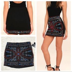 NWT Lulu’s Enviable Black Beaded Embroidered Mini Skirt Boho size Large